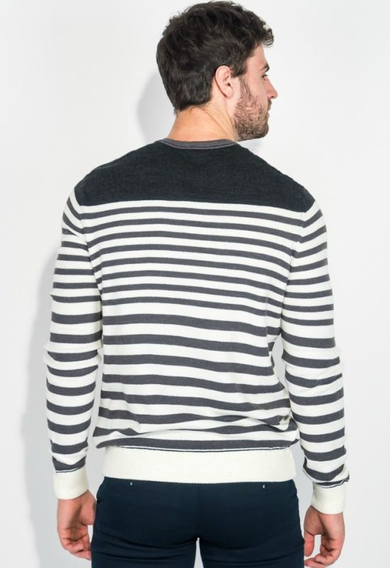 Пуловер чоловічий в смужку 50PD341 (білий/графітовий)
