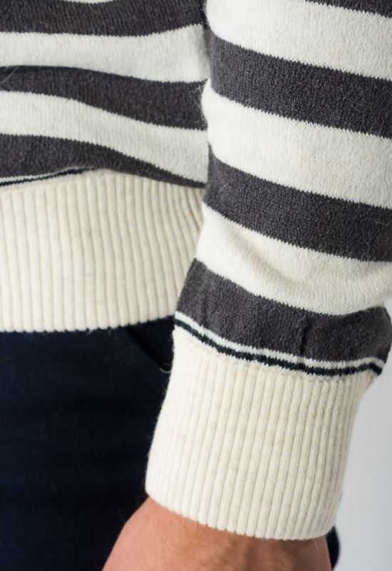 Пуловер мужской в полоску 50PD341 (белый/графитовый)