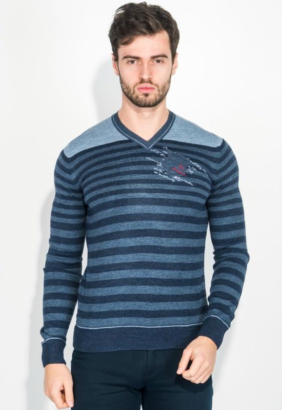 Пуловер чоловічий в смужку 50PD341 (синій/вугільний)