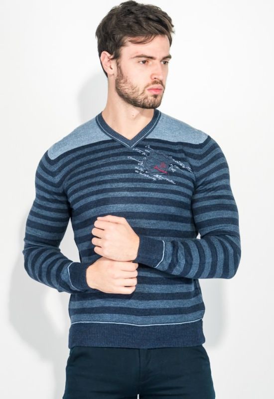 Пуловер мужской в полоску 50PD341 (синий/угольный)