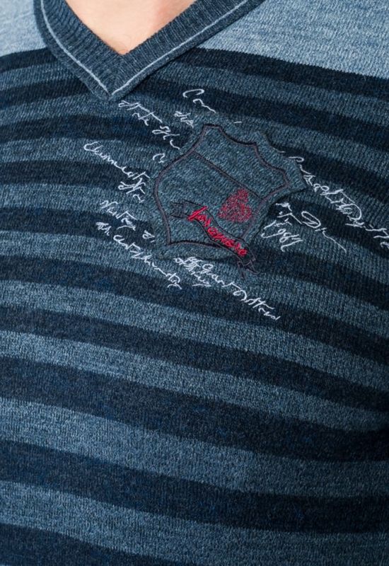 Пуловер мужской в полоску 50PD341 (синий/угольный)