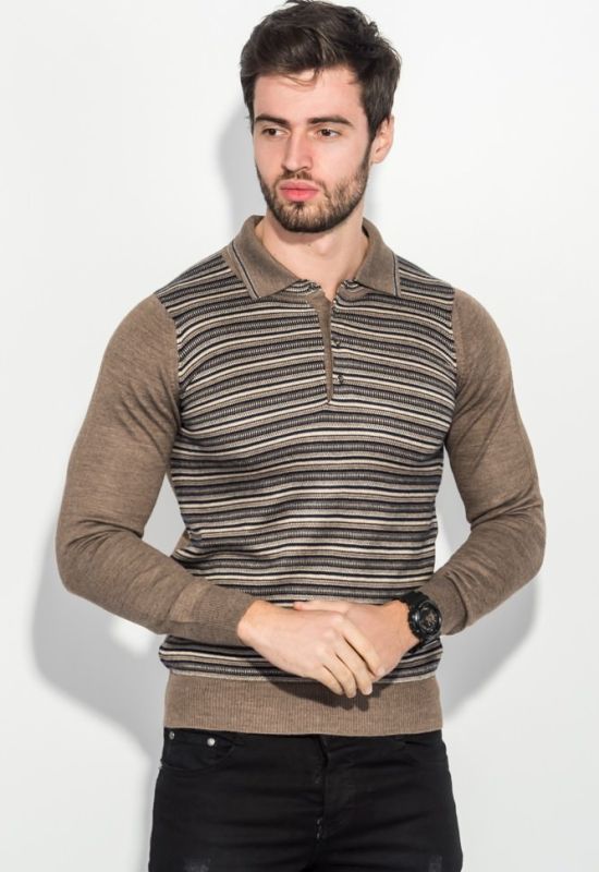 Пуловер чоловічий в смужку 50PD394 (коричневий/чорний)