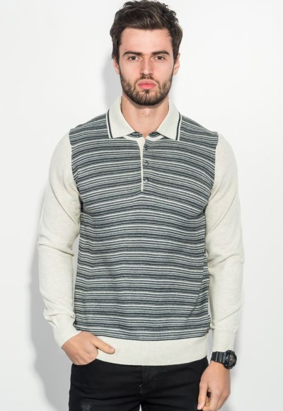 Пуловер мужской в полоску 50PD394 (серый/бежевый)