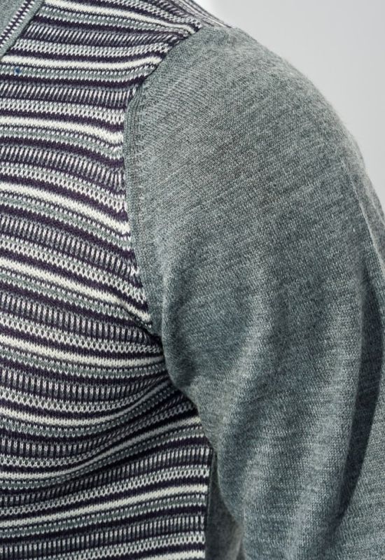 Пуловер мужской в полоску 50PD394 (серый/фиолетовый)