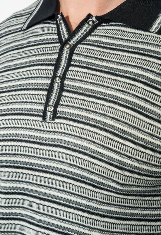 Пуловер мужской в полоску 50PD394 (черный/молочный)
