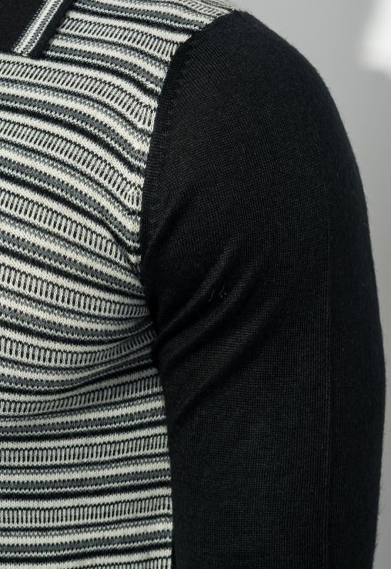 Пуловер мужской в полоску 50PD394 (черный/молочный)