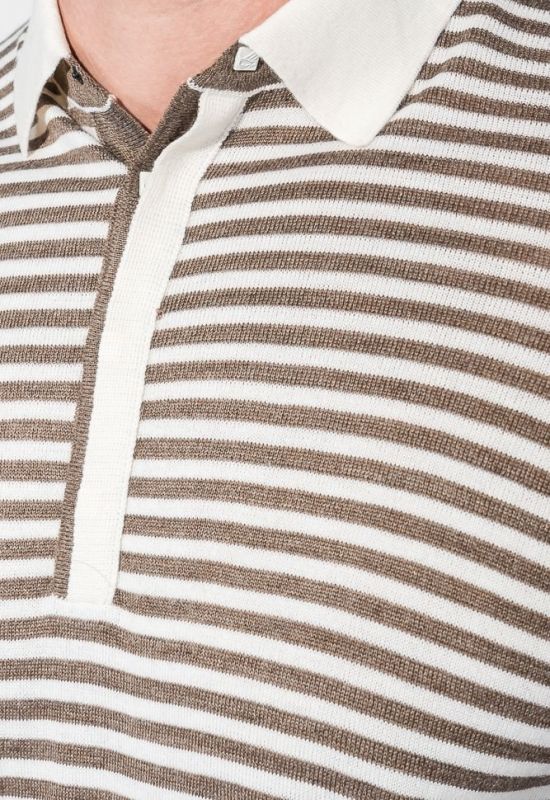 Пуловер мужской в полоску 50PD551 (молочный/коричневый)
