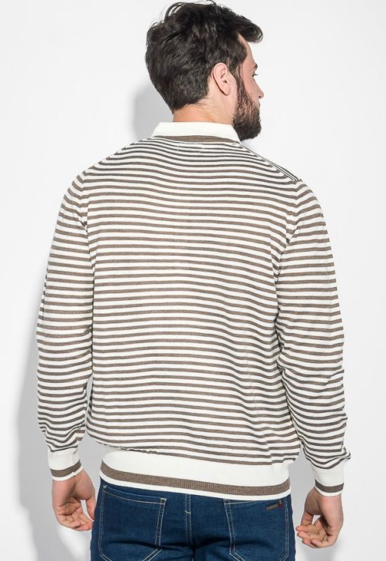 Пуловер чоловічий в смужку 50PD551 (молочний/коричневий)