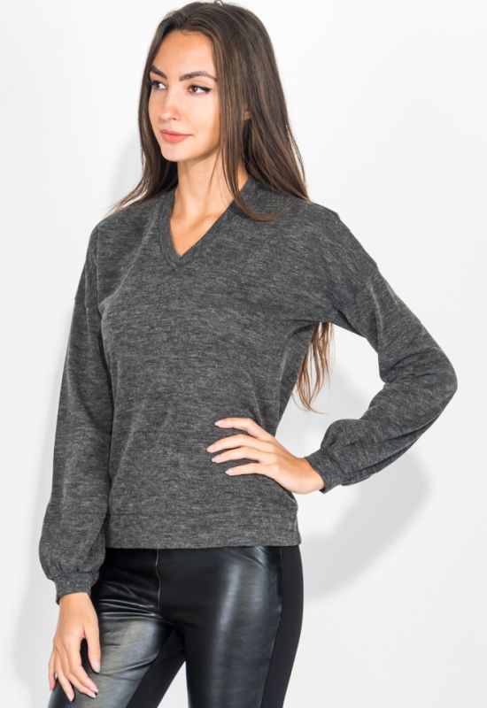 Пуловер женский с рукавом собранным по манжету 64PD274 (темно-серый/меланжевый)