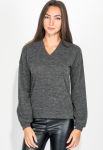 Пуловер женский с рукавом собранным по манжету 64PD274 (темно-серый/меланжевый)