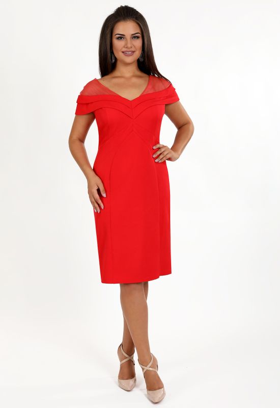 Р 0087 Коктейльное платье прямого кроя (красный)
