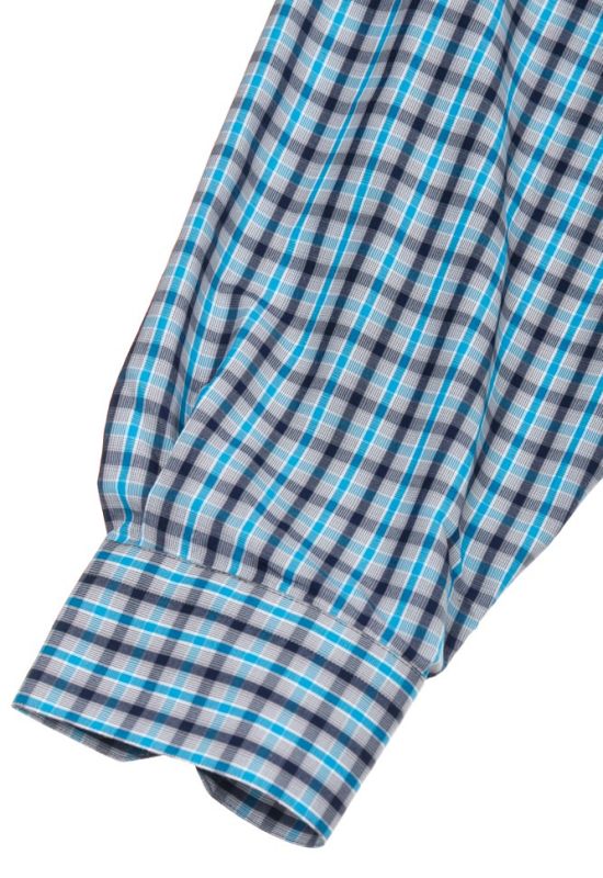 Рубашка мужская батал в клетку повседневная 50PD21447-3 (графитовый/голубой)