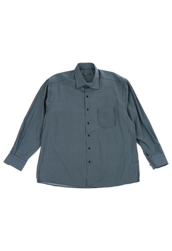Рубашка мужская батал в мелкую полоску с карманом 50PD21447 (серый/черный)