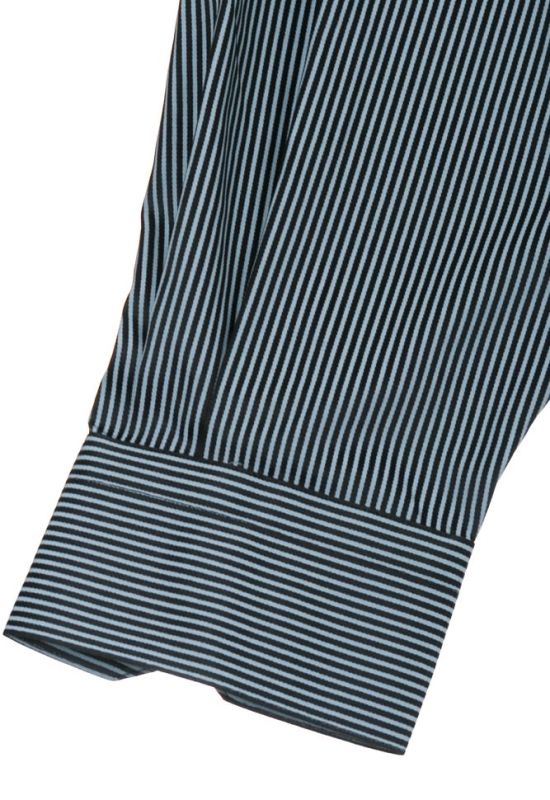 Рубашка мужская батал в мелкую полоску с карманом 50PD21447 (серый/черный)