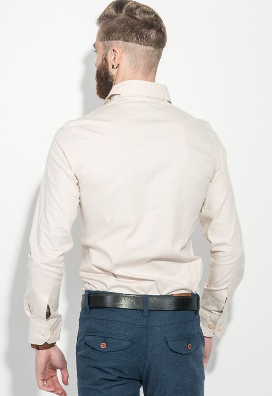 Рубашка мужская однотонная с декором на груди 50PD0011-1 (бежевый)