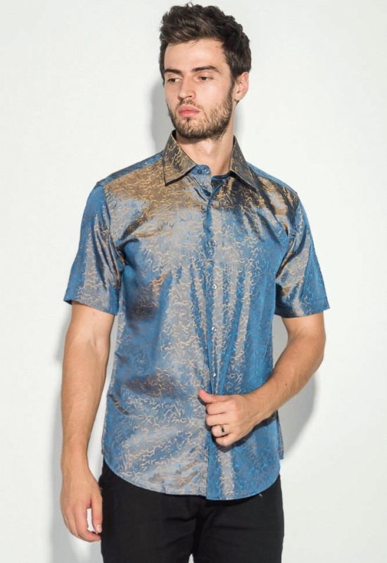 Рубашка мужская однотонная с перламутровым узором 50P043 (синий)