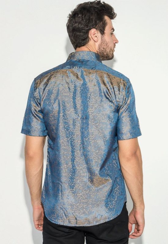 Рубашка мужская однотонная с перламутровым узором 50P043 (синий)