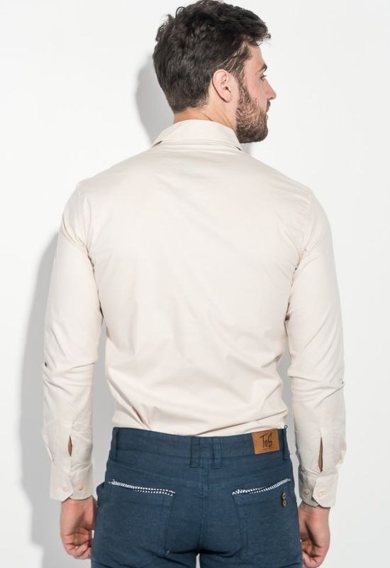 Рубашка мужская с круглой нашивкой на груди 50PD0011-2 (бежевый)