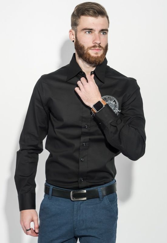 Сорочка чоловіча з круглою нашивкою на грудях 50PD0011-2 (чорний)