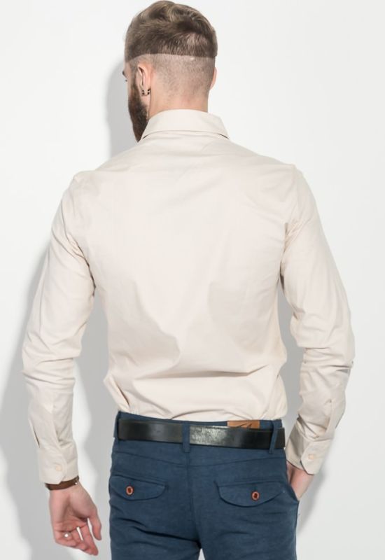 Рубашка мужская с нашивкой на груди 50PD0011 (бежевый)