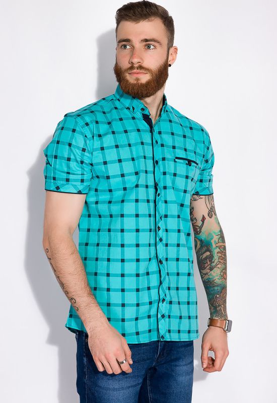 Рубашка мужская в стиле Casual 129P058 (светло-бирюзовый)