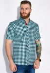 Рубашка с коротким рукавом в клетку 129P064 (светло-бирюзовый)