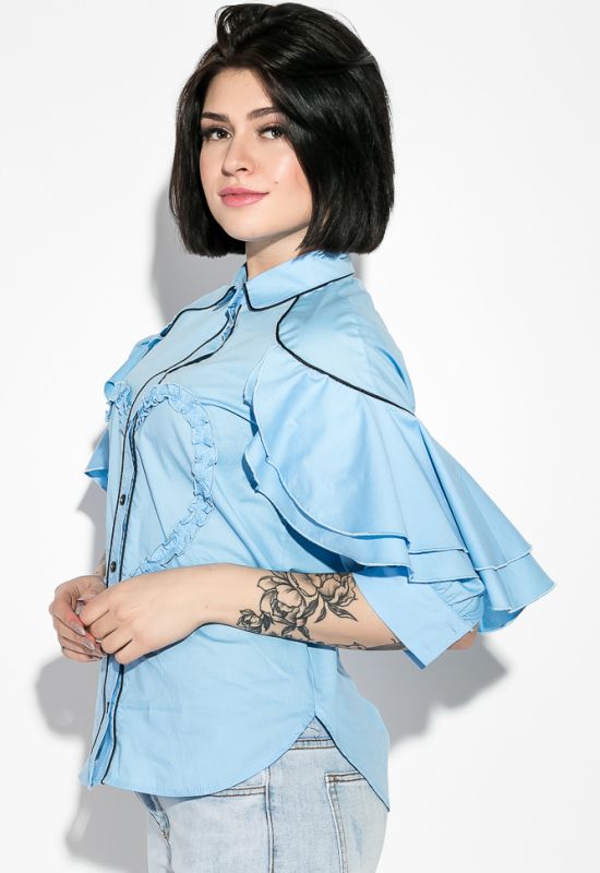 Рубашка женская с воланами 83P1597 (голубой)