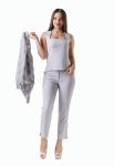 S 1027 Костюм трійка у вигляді брюк топа каре та гіпюрової куртки (срібний)