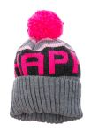 Шапка детская универсальная с ярким пампоном 65P15-069 junior (серый/малиновый)