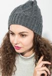 Шапка женская однотонная вязаная 65PF2093 (темно-серый/меланжевый)