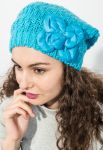 Шапка женская с брошью «Цветок» 65PF0018 (бирюзовый)