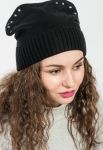 Шапка женская с ушками и стразами 65PF1627 (черный)