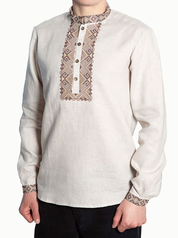 СМ 003 Рубашка-вышиванка мужская (бежевый)