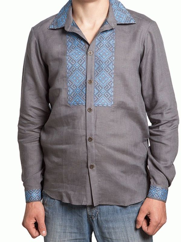 СМ 007 Рубашка-вышиванка мужская (серый)