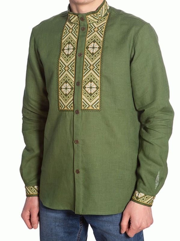 СМ 017 Рубашка-вышиванка мужская (зеленый)