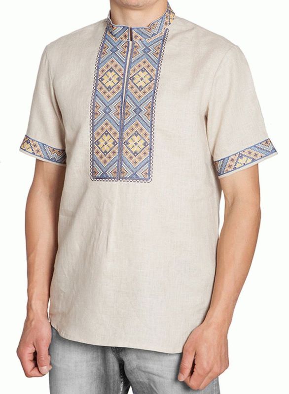 СМ 018 Рубашка-вышиванка мужская (бежевый)