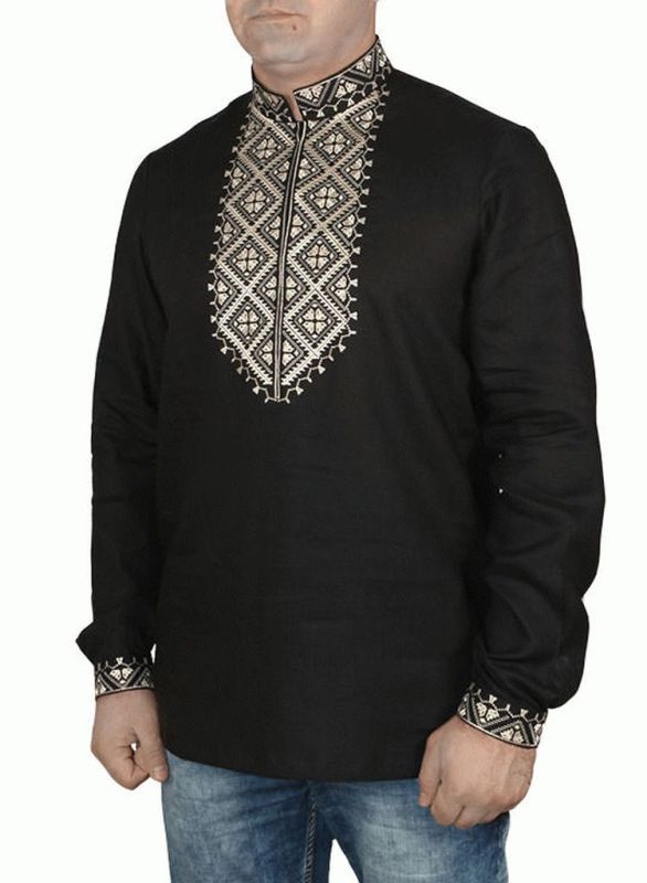 SM 025 Рубашка-вышиванка мужская (черный)