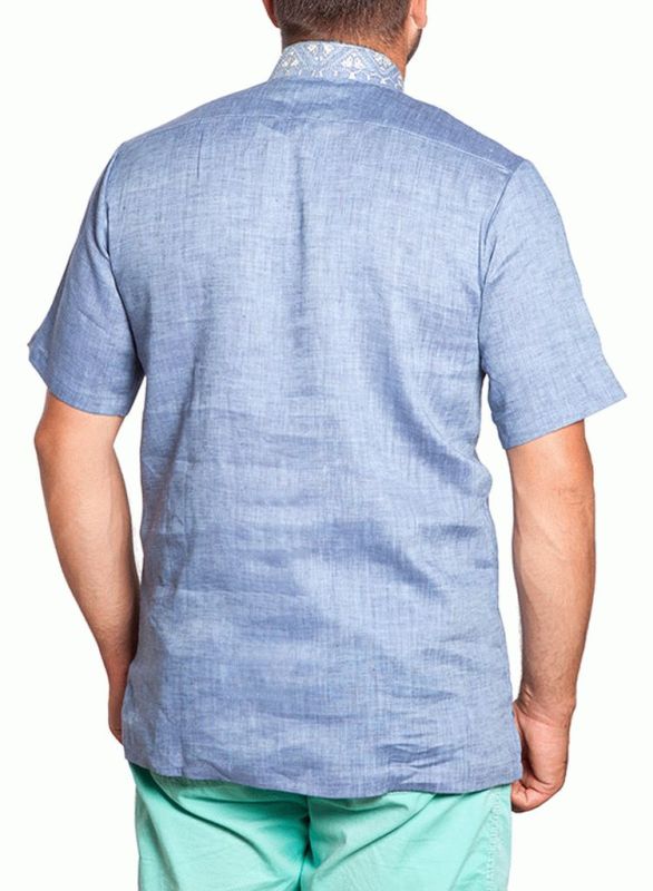 SM 026 Рубашка-вышиванка мужская (синий/молочный)