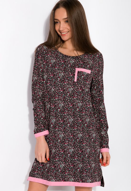 Сорочка з квітковими мотивами 107P131 (чорний/рожевий)