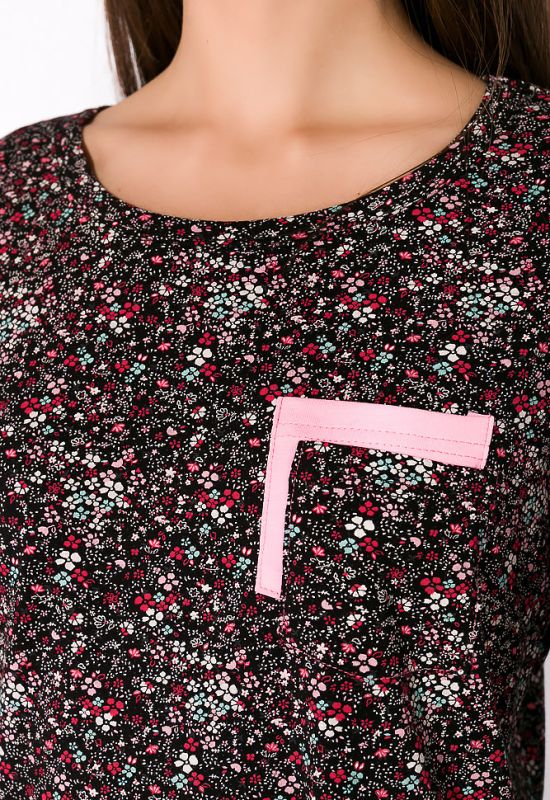 Сорочка з квітковими мотивами 107P131 (чорний/рожевий)