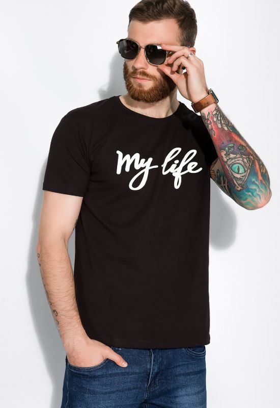 Стильная мужская футболка с надписью My life 148P113-17 (черный)