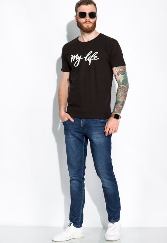 Стильная мужская футболка с надписью My life 148P113-17 (черный)
