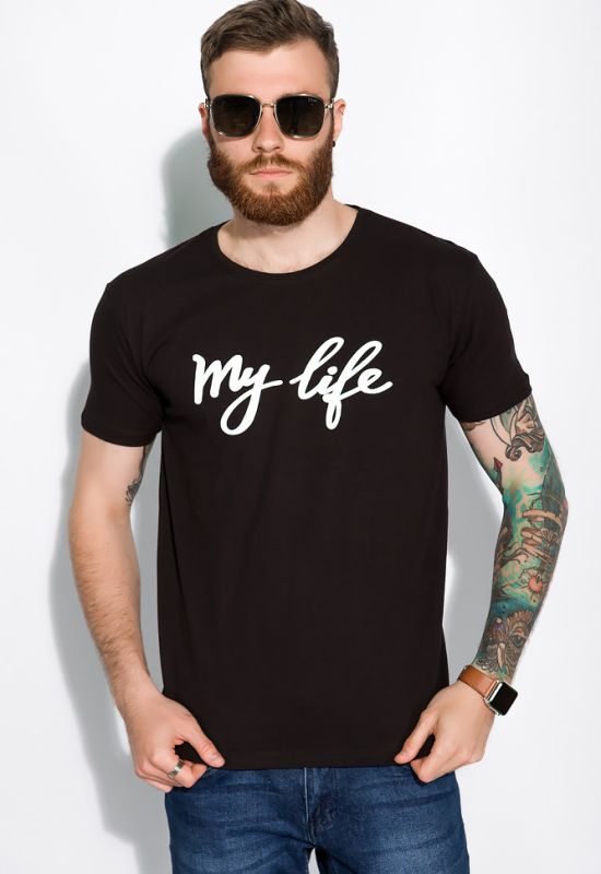 Стильна чоловіча футболка з написом My life 148P113-17 (чорний)
