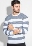 Светр чоловічий велика горизонтальна смуга 498F008 (білий/чорний)