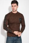 Светр чоловічий з нашивкою на рукаві 48P3288 (коричневий/теракотовий)