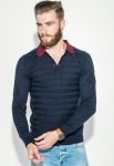 Светр чоловічий з коміром у дрібний горошок 50PD391 (темно-синій)