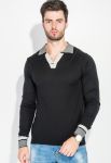 Светр чоловічий з коміром у смужку 50PD390 (чорний)