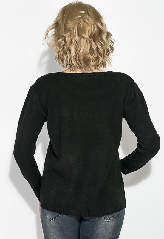 Свитер женский с карманом на груди 123V005 (черный)