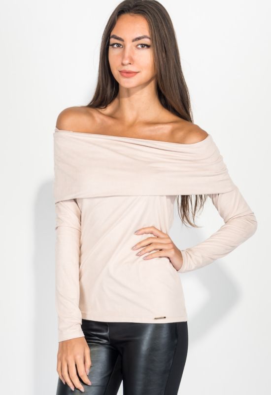 Жіночий светр зі спущеними плечима з м'якого матеріалу 64PD279 (пудра)