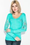 Светр жіночий прикрашений стразами 81PD302 (морська хвиля)